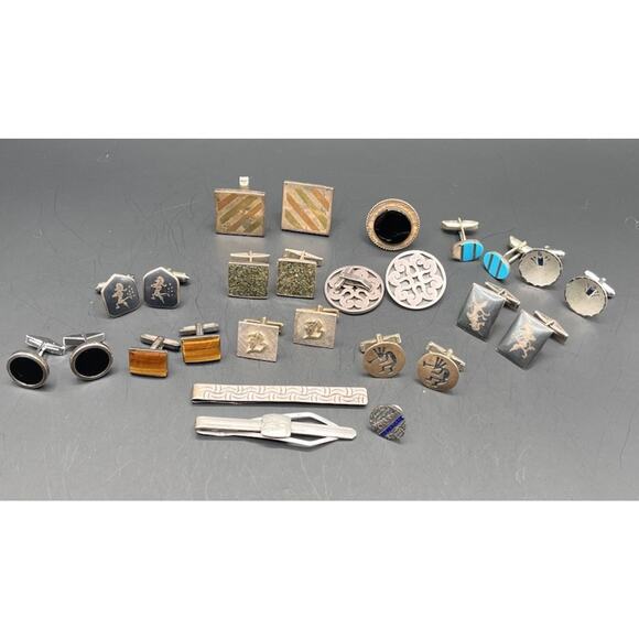 Sterling Silver Cufflinks Lot Vintage Taxco Siam Other Single Craft Scrap AS IS - Picture 1 of 16